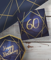 Navy Blue & Gold Geode 60th Birthday Party Supplies | Balloon | Decoration | Packs